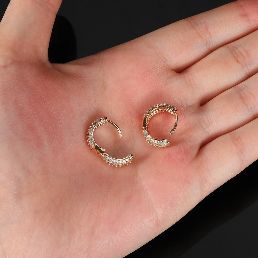 s925 Iced Out Hoop Earrings 【GOLD】
