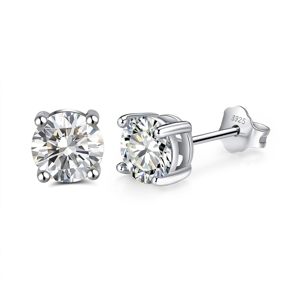 s925 Round Cut Stud Earrings 6,7,8mm 【SILVER/Moissanite】