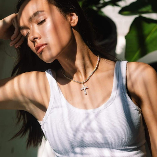 s925 Iced Out Cross Tennis Chain Necklace