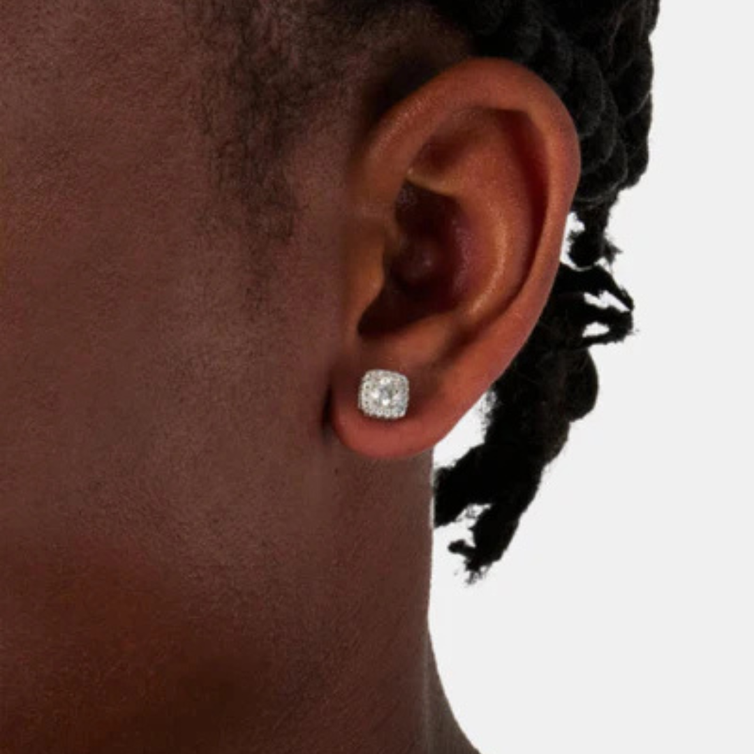 s925 Squared Round Stone Earrings