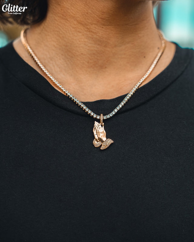 s925 Iced Out Praying Hands Pendant