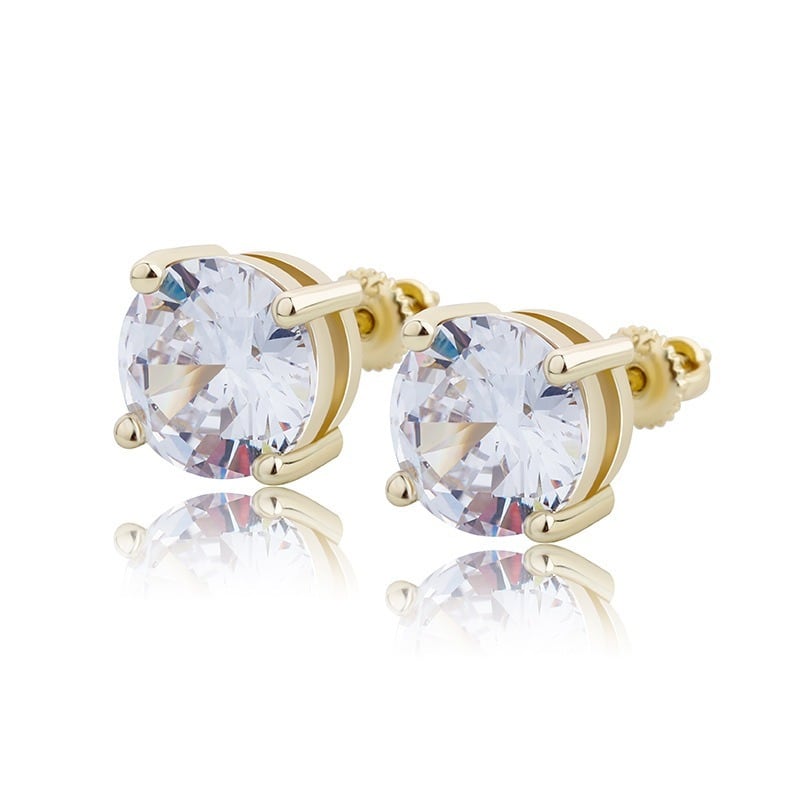 s925 Round Cut Stud Earrings 6,7,8mm 【GOLD/ Moissanite】