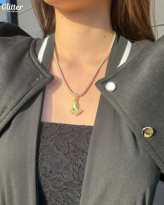 s925 Iced Out Praying Hands Pendant