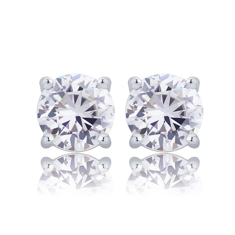 s925 Round Cut Stud Earrings 6,7,8mm 【SILVER】