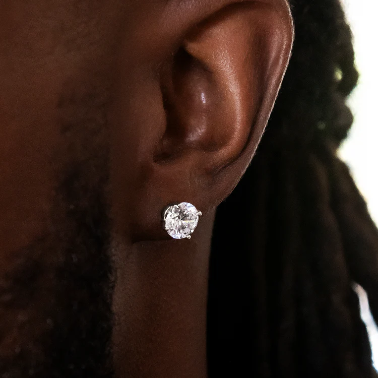 10K Round Cut Stud Earrings 8mm 【Diamond】