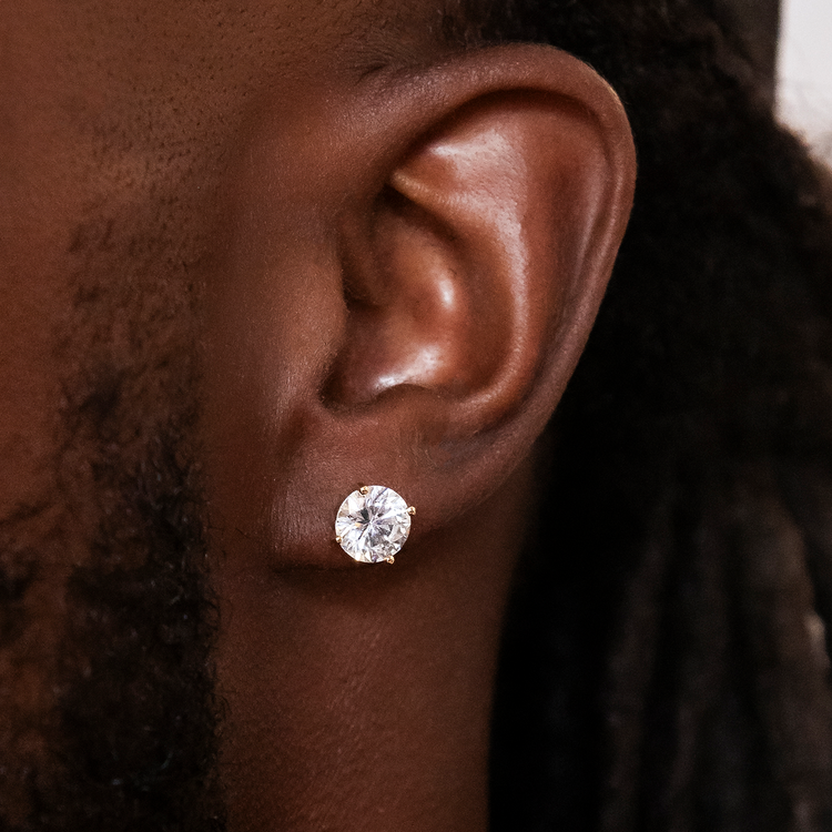 10K Round Cut Stud Earrings 8mm 【Diamond】