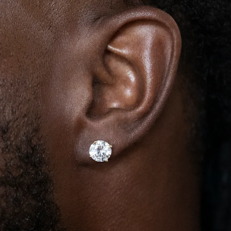 10K Round Cut Stud Earrings 8mm 【Diamond】