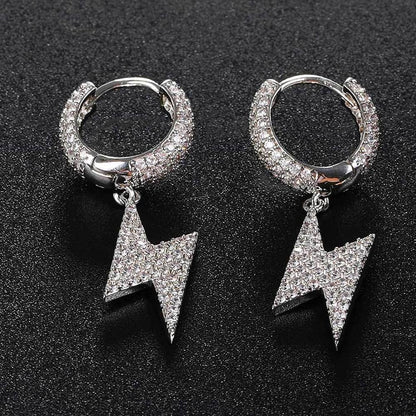 Iced Out Lightning Bolt Earrings 【SILVER】