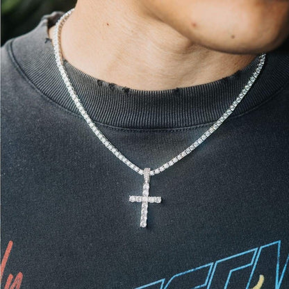 s925 Iced Out Cross Tennis Chain Necklace
