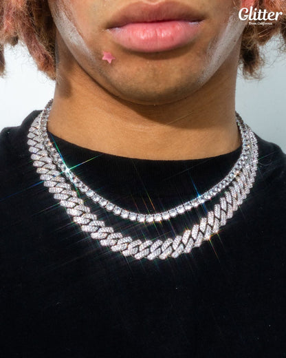 Tennis Chain × Iced Out Prong Chain Set 【5&14mm】