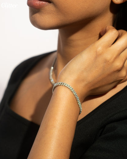 Iced Out Prong Chain Bracelet 【5mm/SILVER】