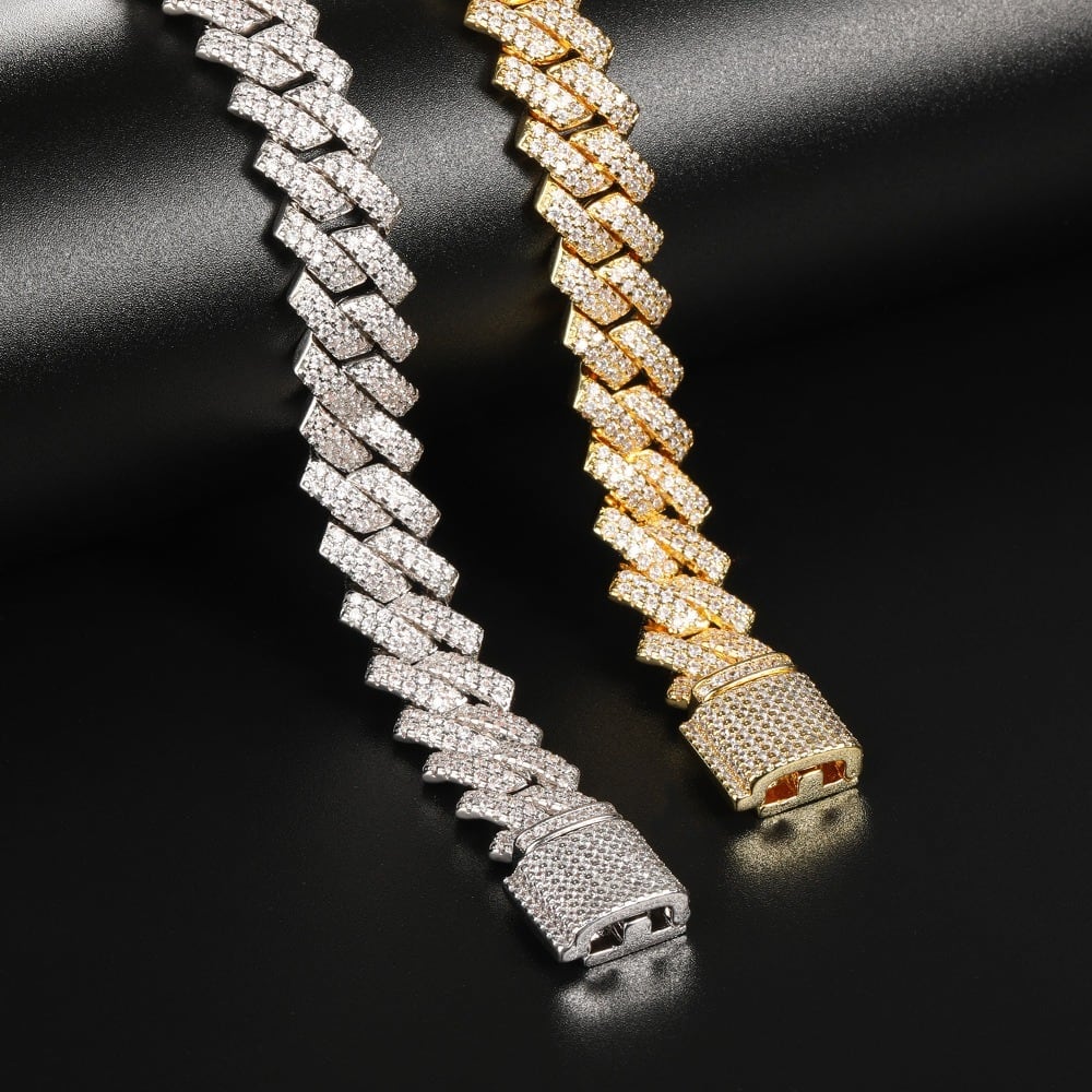 s925 Iced Out Prong Chain Bracelet 【14mm】