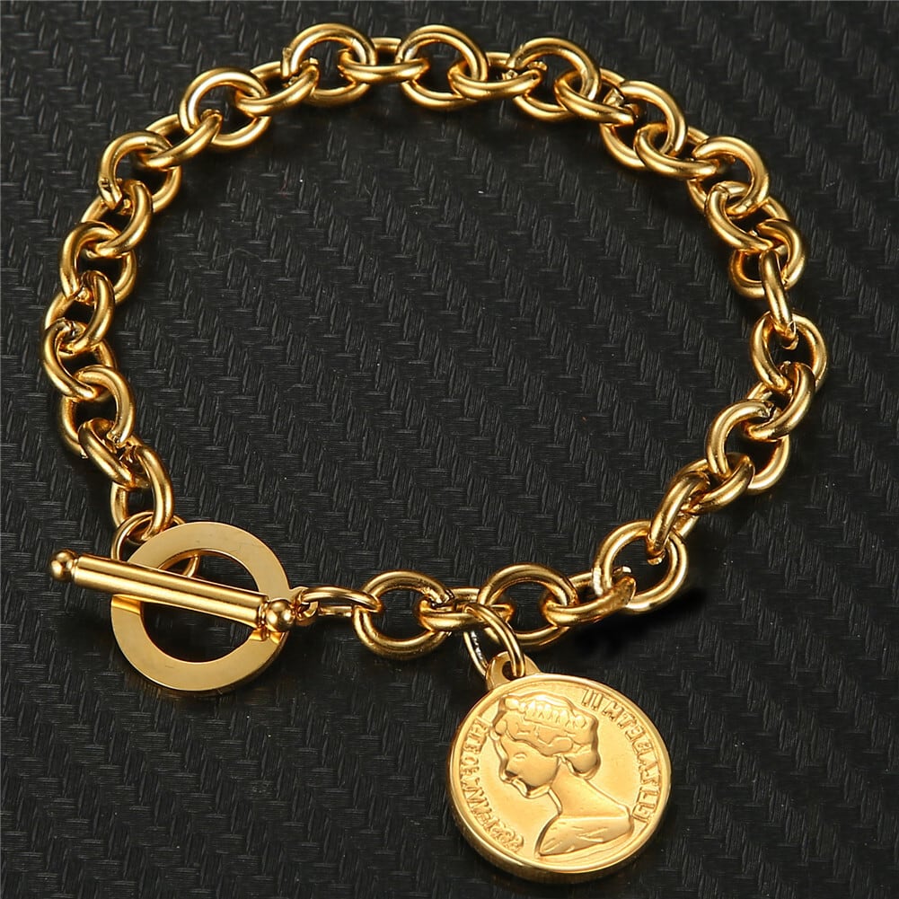 316L Coin Pendant Bracelet 【GOLD】