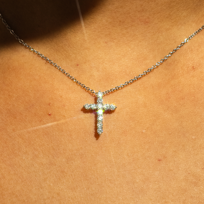 Iced Out Tiny Cross Necklace 【Gold / Silver】
