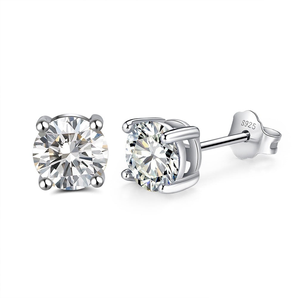 s925 Round Cut Stud Earrings 6mm 【SILVER】