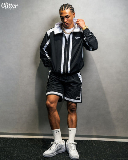Glitter Nylon Track Suit Top & Short 【BLACK/WHITE】