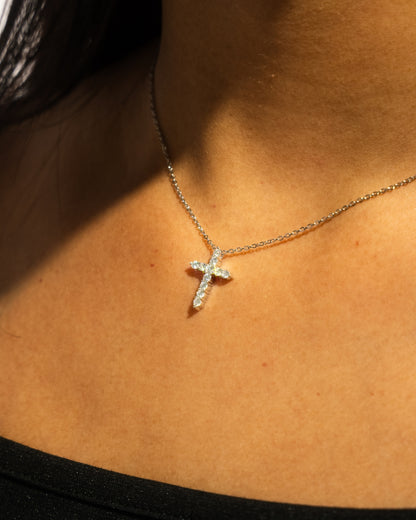 Iced Out Tiny Cross Necklace 【Gold / Silver】