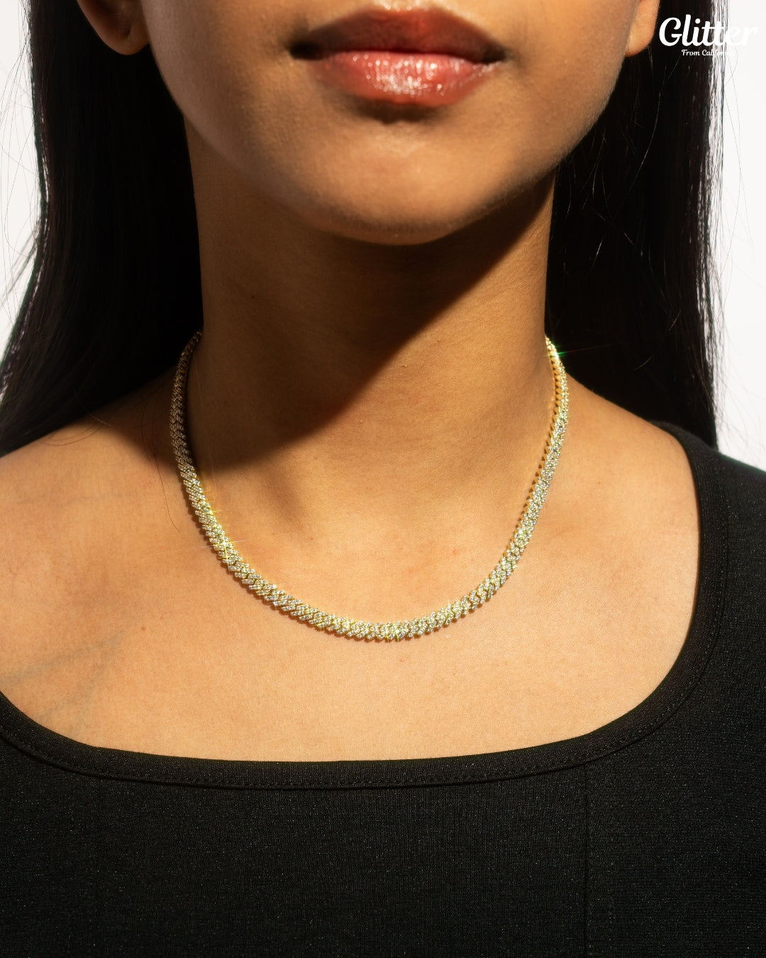 Iced Out Prong Chain 【5mm/GOLD】 – Glitter