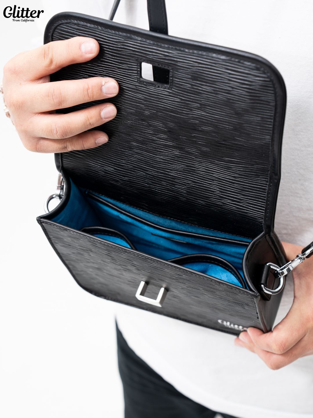 柿*ー様 Glitter Messenger Leather Bag ブラック Glitter Messenger Leather Bag