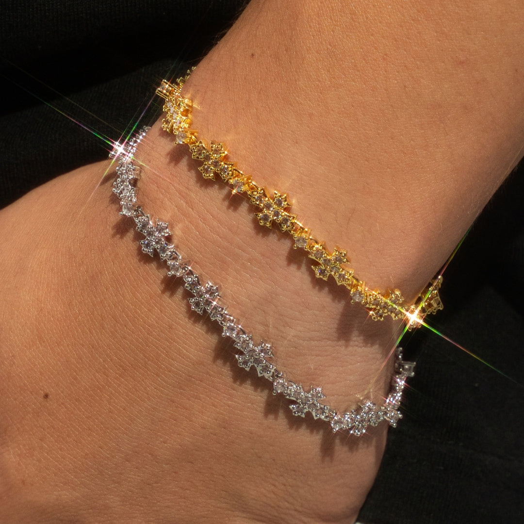 Iced Out Flared Cross Bracelet