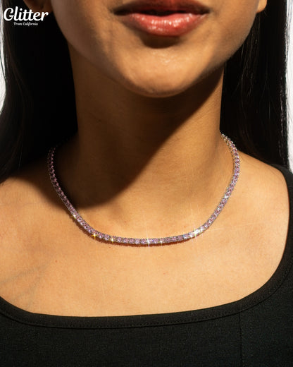 Pink Stone Tennis Chain Necklace【4mm】