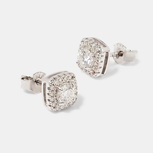 s925 Squared Round Stone Earrings