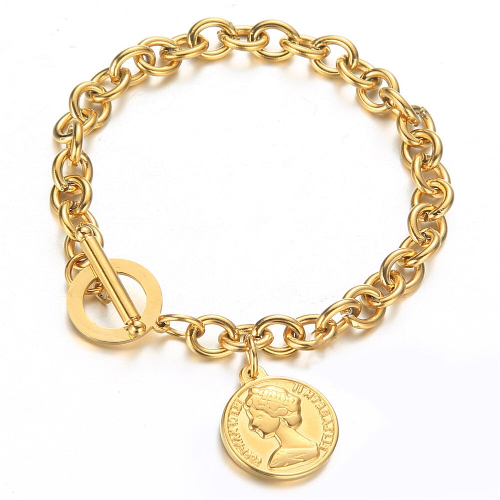 316L Coin Pendant Bracelet 【GOLD】