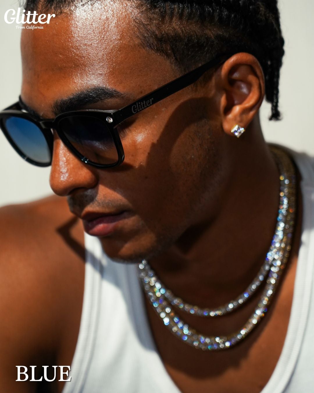 Moissanite Glitter Sunglasses 【BLACK/ LA BLUE】