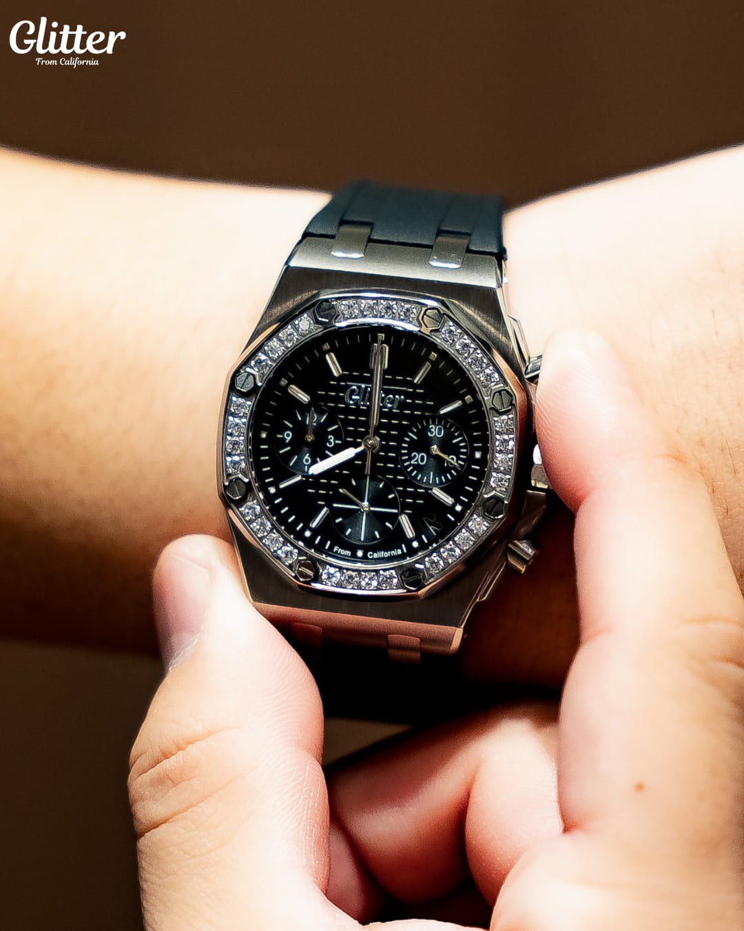 Iced Bezel California Rubber Watch 【SILVER】