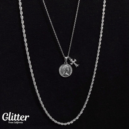 18kgp Coin & Cross Necklace 【SILVER】