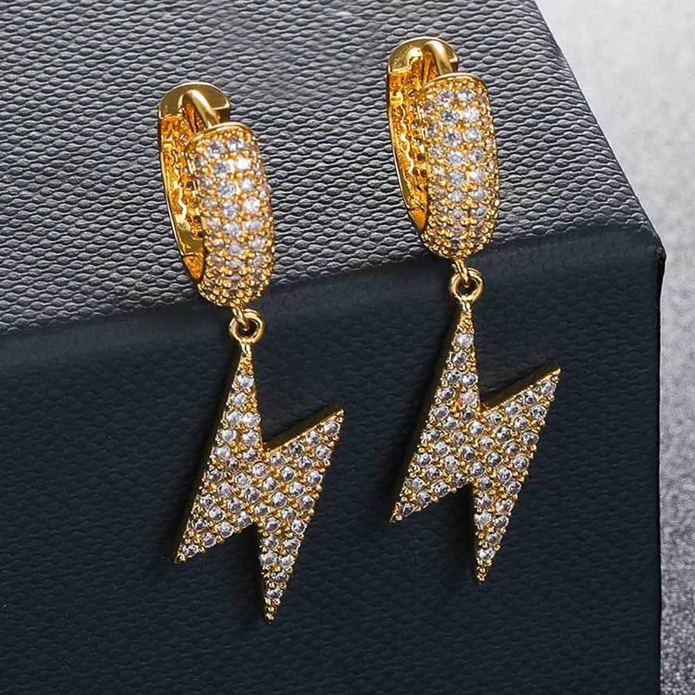 Iced Out Lightning Bolt Earrings 【GOLD】