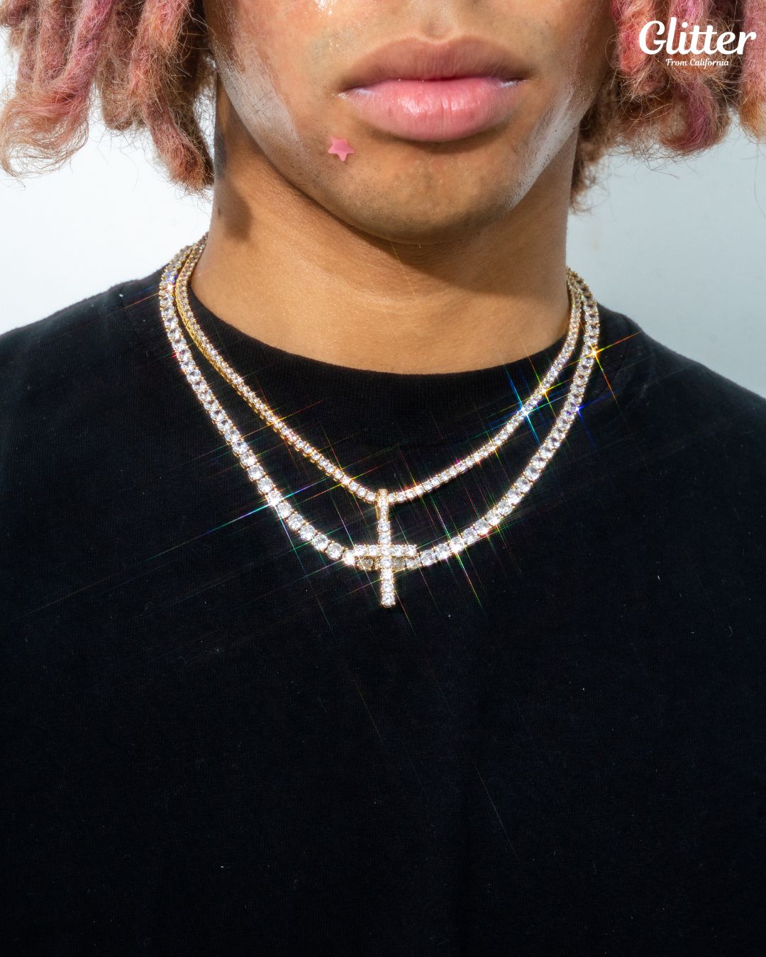 Iced Out Cross Tennis Chain Necklace