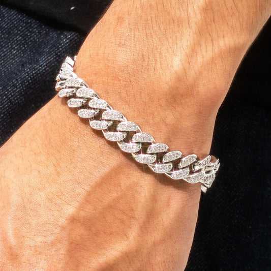 Iced Out Cuban Link Bracelet【12mm / SILVER】