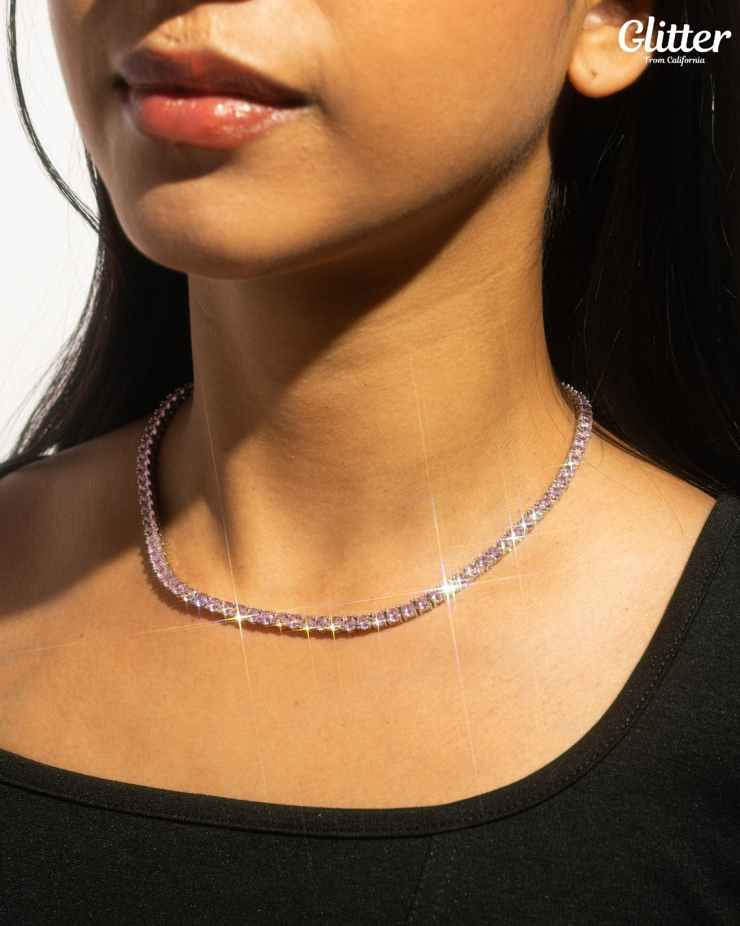 Pink Stone Tennis Chain Necklace【4mm】