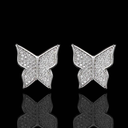 Iced Out Butterfly Earrings 【SILVER】