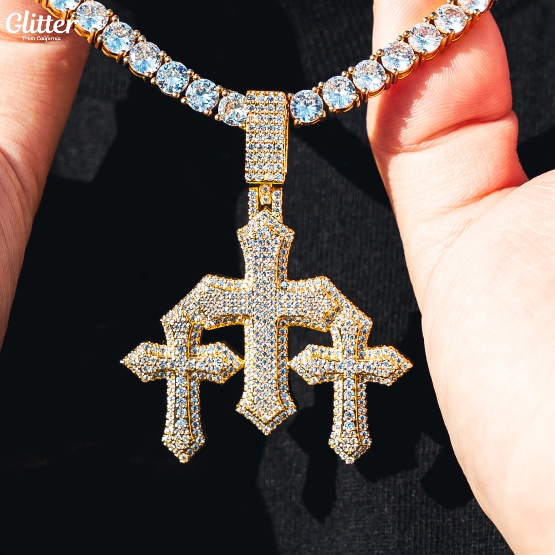 Iced Out Triple Cross Pendant 【GOLD /SILVER】