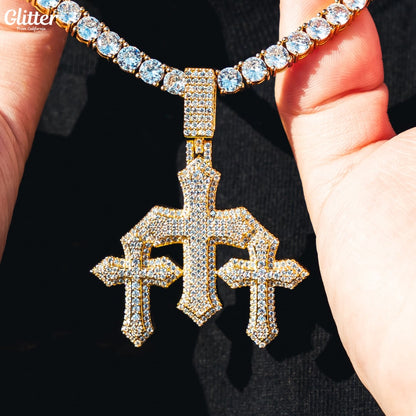 Iced Out Triple Cross Pendant 【GOLD /SILVER】