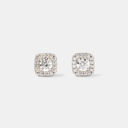 s925 Squared Round Stone Earrings