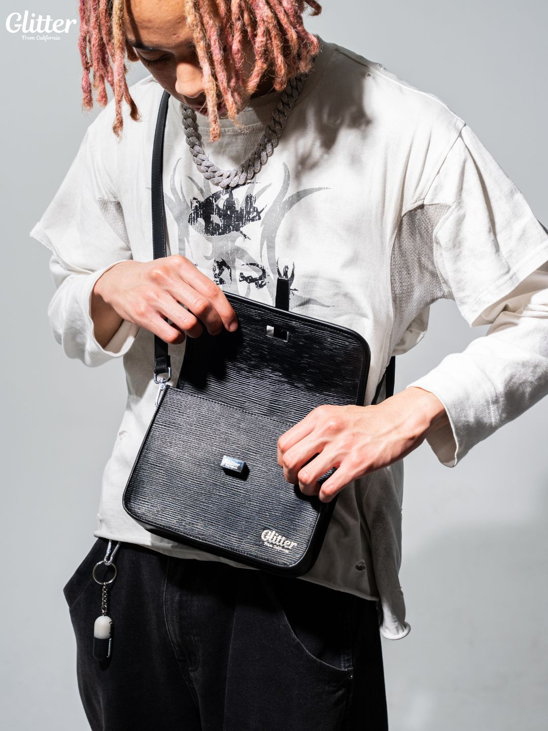 글리터 메신저 가죽 가방