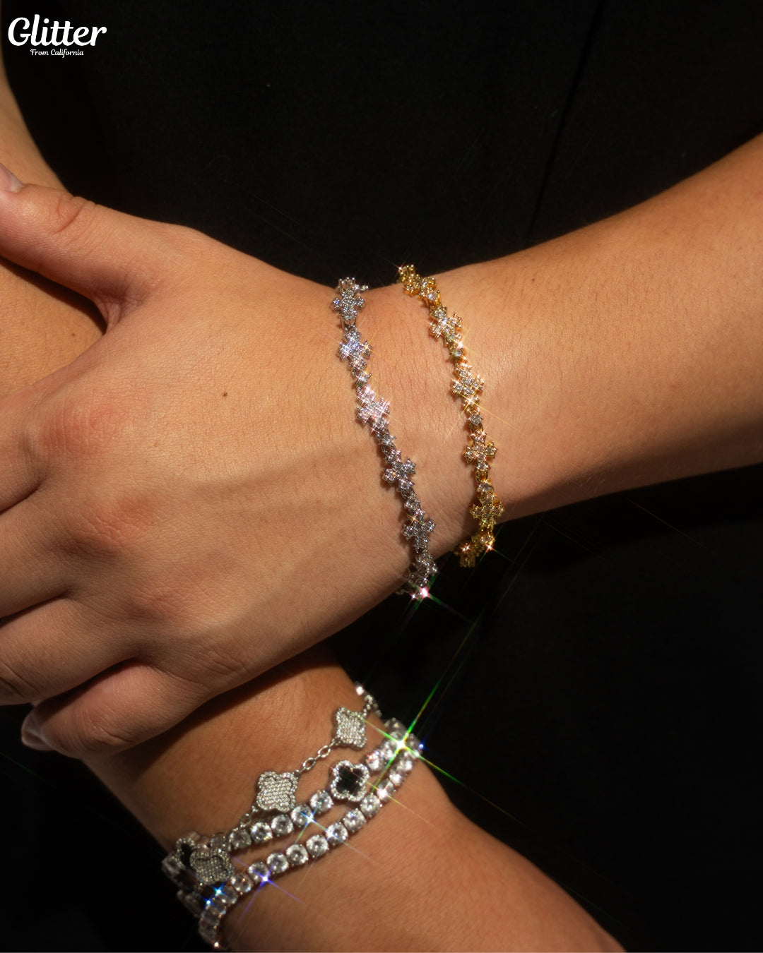 Iced Out Flared Cross Bracelet