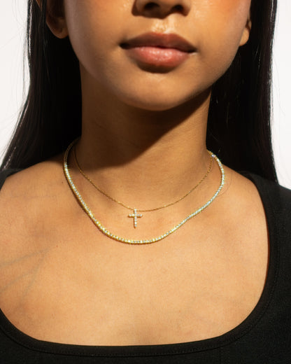 Iced Out Tiny Cross Necklace 【Gold / Silver】
