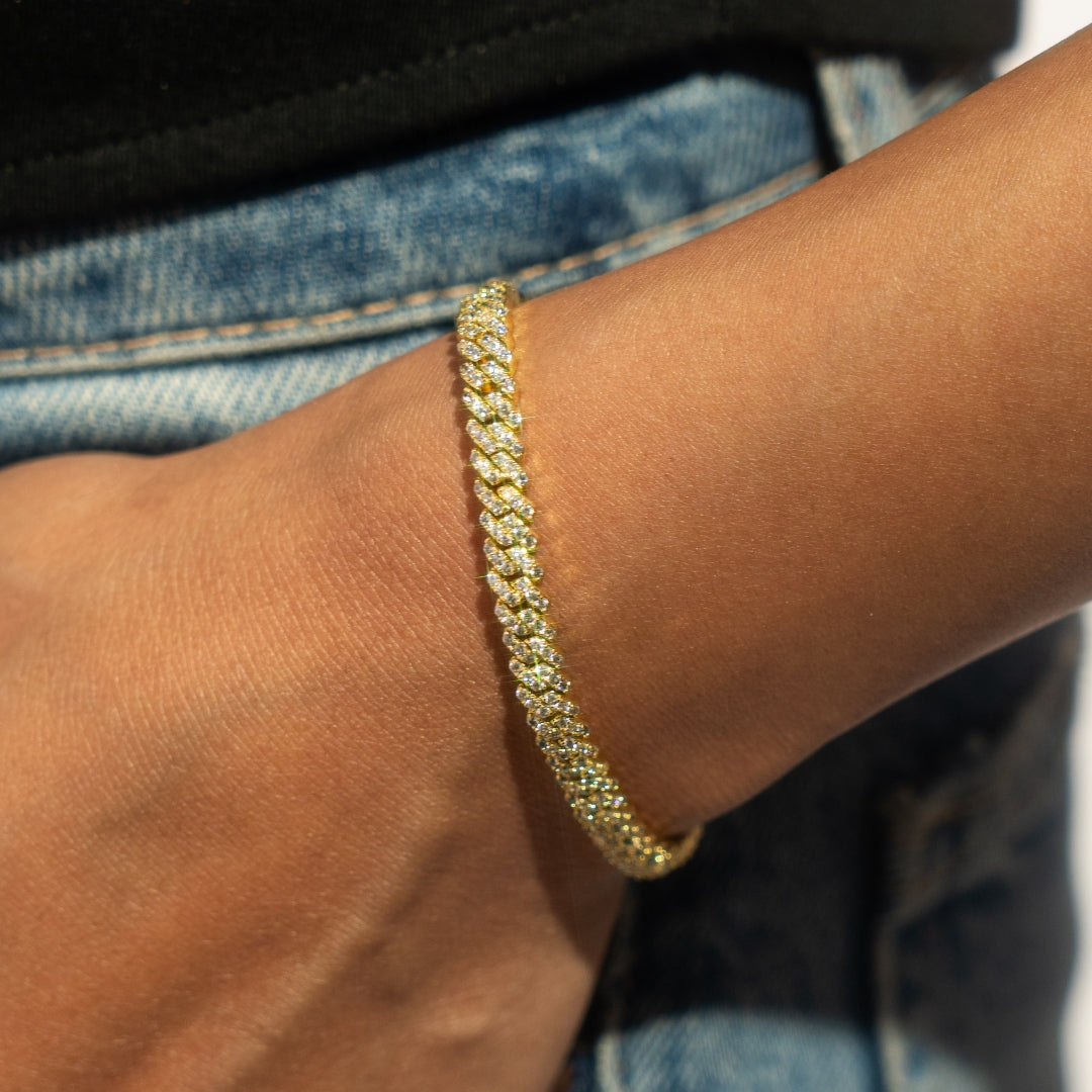 Iced Out Prong Chain Bracelet 【5mm/GOLD】
