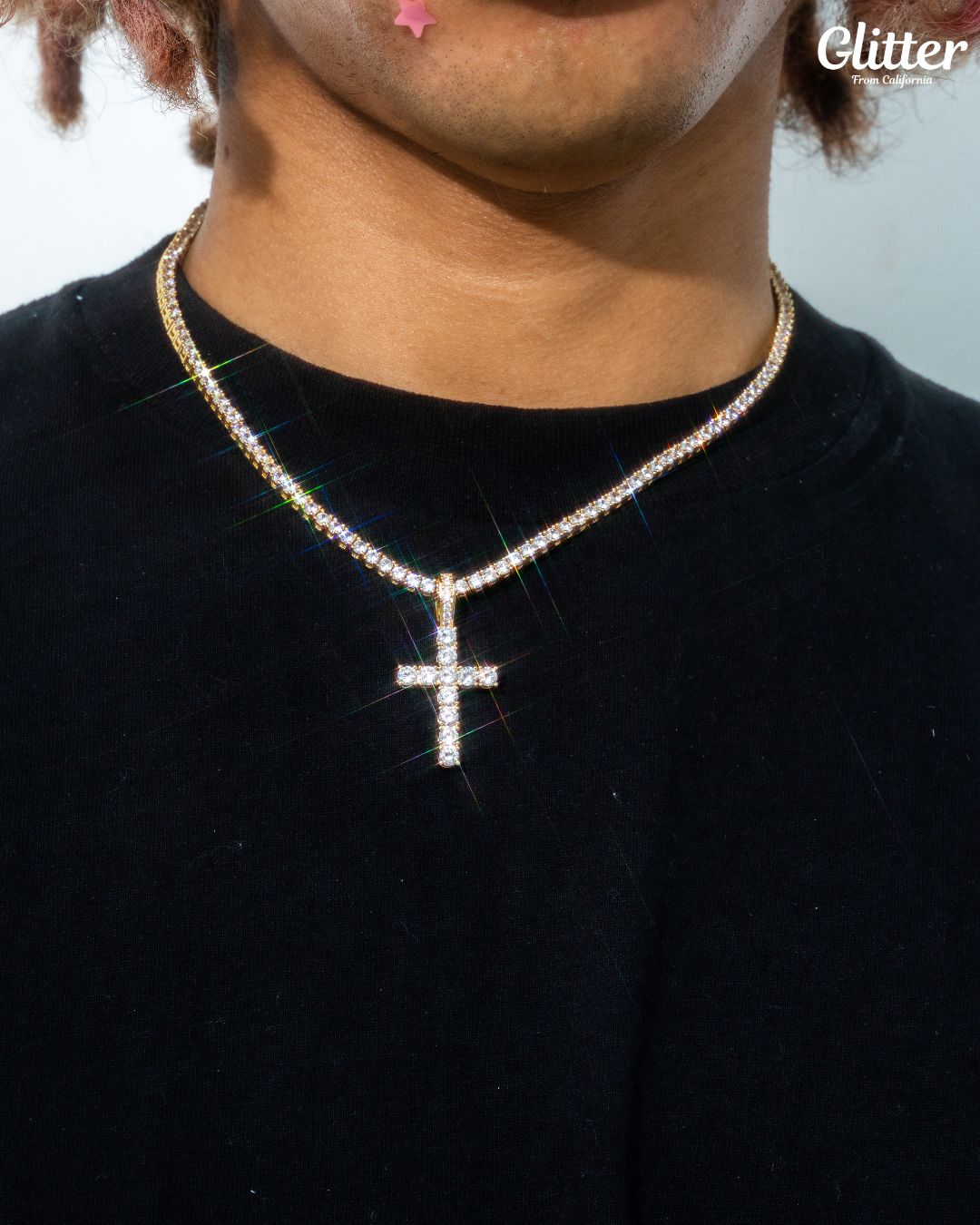 Iced Out Cross Tennis Chain Necklace – Glitter