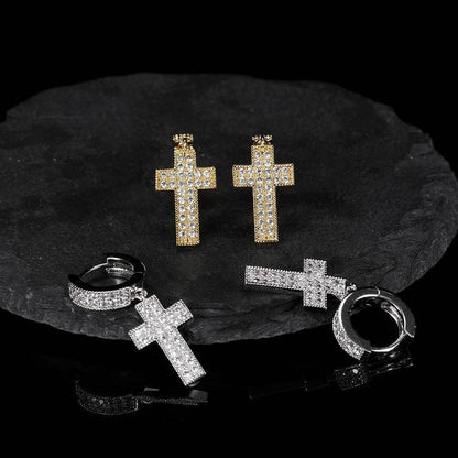 Iced Out Cross Earrings 【GOLD】