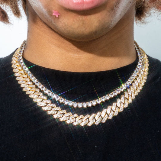 Tennis Chain × Iced Out Prong Chain Set 【5&14mm】