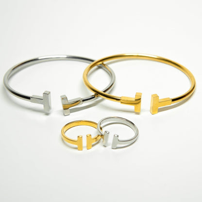 【T letter】 Ring & Bangle Set