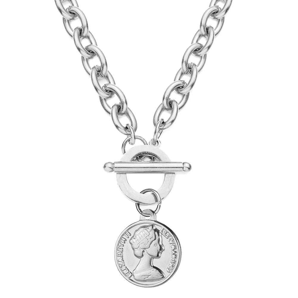 316L Coin Pendant Necklace 【SILVER】