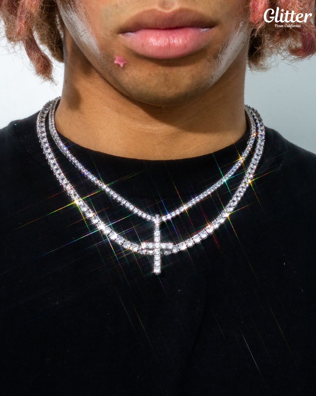 Iced Out Cross Tennis Chain Necklace – Glitter