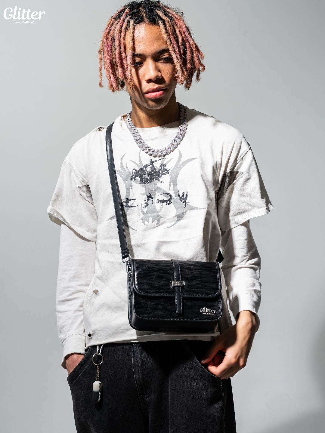 글리터 메신저 가죽 가방