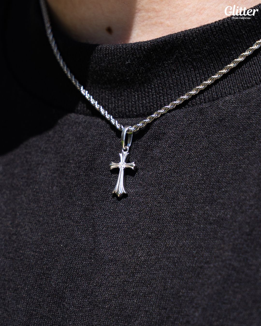 s925 Diamond Solid Cross Pendant – Glitter